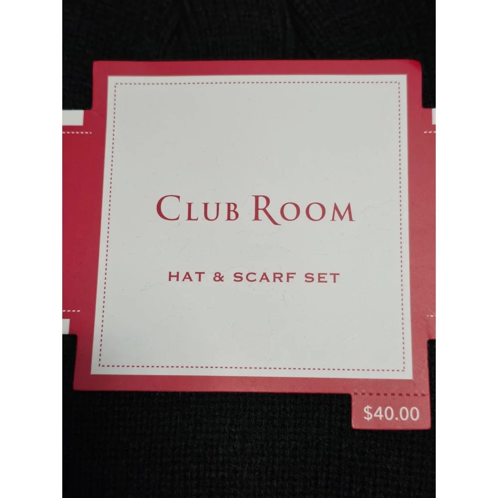 Club Room Mens Beanie Hat & Scarf Gift Set Black Fringe Winter Accessories NWT